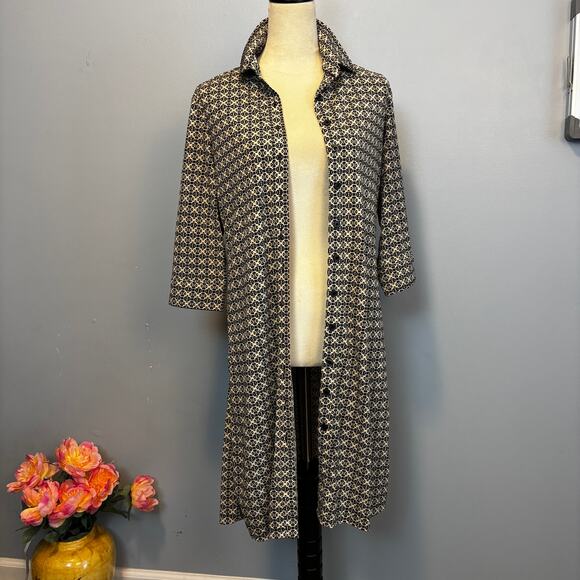 Express Geometric Print Button Up Shirt Dress Collared 3/4 Sleeve Timeless 11/12 - Picture 4 of 9